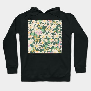 Garden watercolor of chamomile flowers and fuchsia and yellow flowers Hoodie